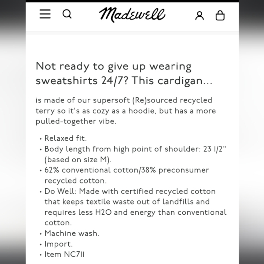 Madewell (Re)sourced Cotton Cardigan in Olive Green, Size S - Picture 6 of 6